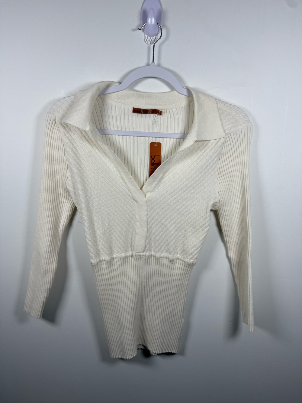 BELLDINI | BNWT Y2K Cream Collared 3/4 Sleeve Sweater Size M